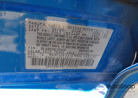 2020 Nissan Sentra Sv Xtronic Cvt из США, поврежденный, VIN 3N1AB8CV8LY254606